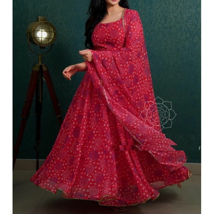 Heavy Faux Georgette Flower Printed Gown Pant With Dupatta at Rs.1099/Piece  in surat offer by Royal Export